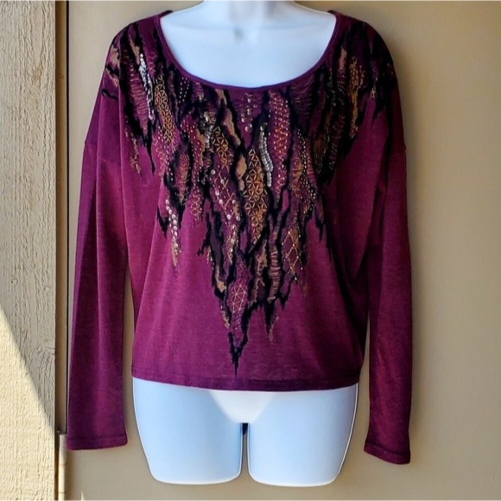 Miss Me Purple Beaded Sequined Long sleeve Blouse